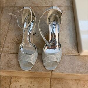 Valenti Franco Silver Glitter Ankle-Strap Heels